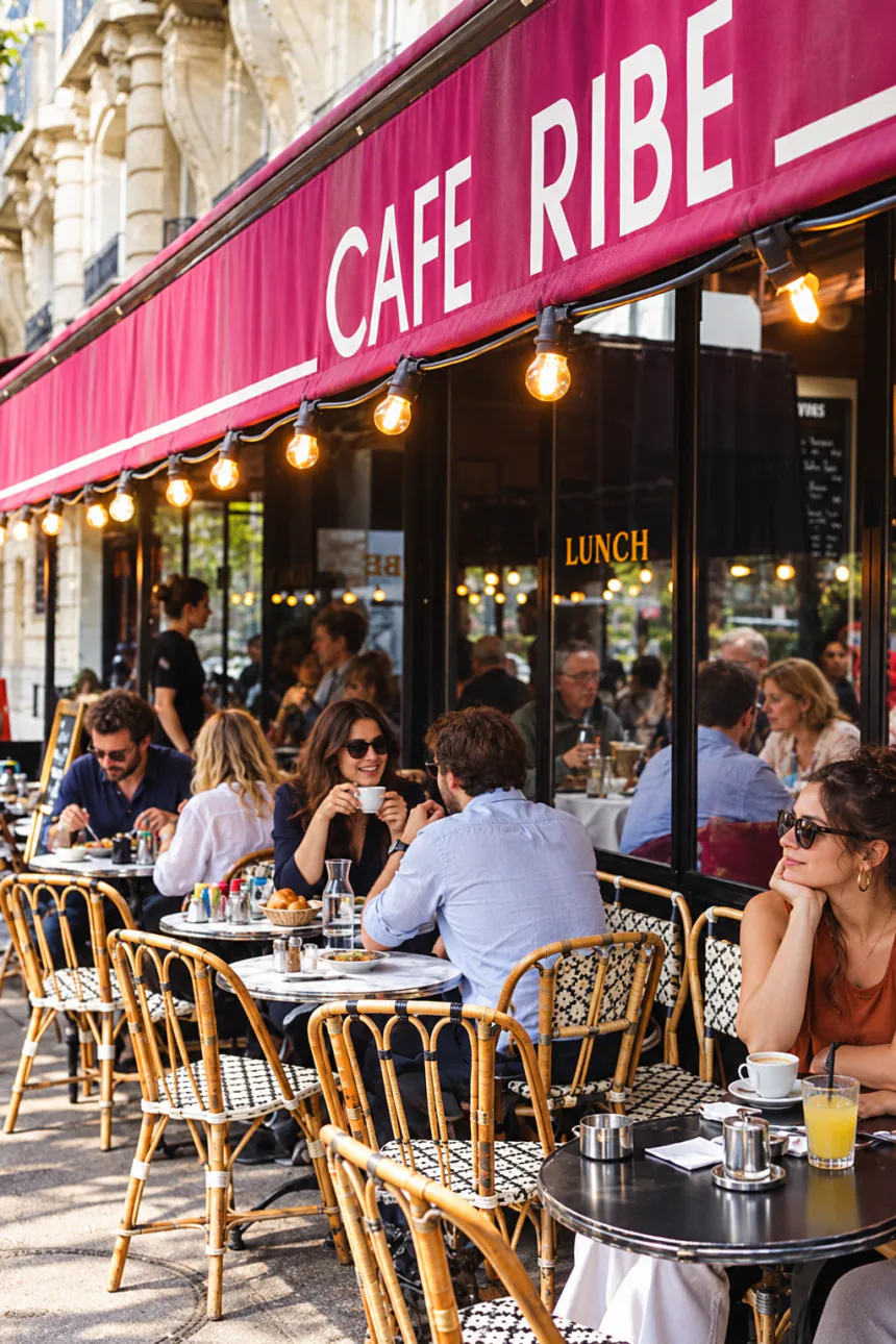 La façade de Chez Ribe et sa terrasse, avenue de Suffren.